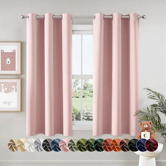 MIULEE Baby Pink Blackout Curtains - Bedroom Window Treatment Curtains Thermal Insulated Room Darkening Drapes for Living Room Kitchen Grommet Top Light Blocking Drapery, 40 x 45 Inches Long, 2 Panels-DeskLoop Office
