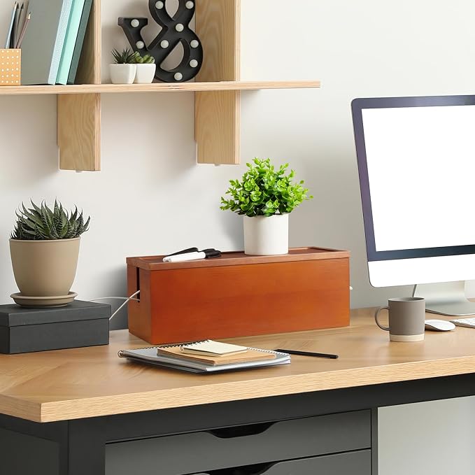 Large Cable Management Box, Wooden Cord Organizer Box - Image 6