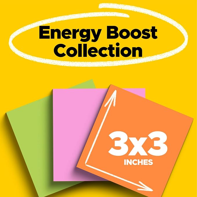 Post-it Super Sticky Notes, 3 x 3 in, Neon Fizz, 3 Pads, 45 Sheets/Pad | School - Image 2