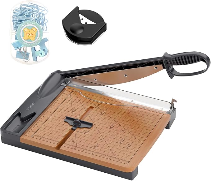 12'' Wood Guillotine Paper Cutter, Heavy Duty Wood Base Paper Trimmer with 32 Sheets Capacity Paper Cutting Board for Classroom, Crafting, Cardstock, Art Projects-DeskLoop Office