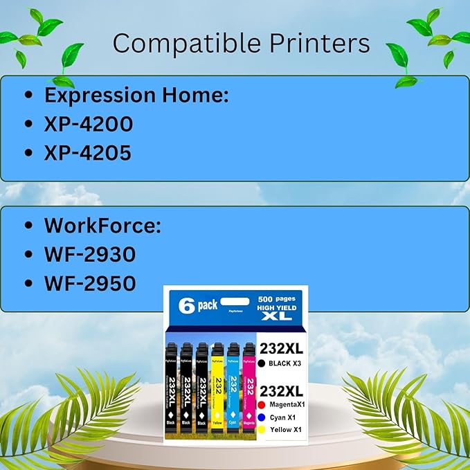 232XL Remanufactured for Epson 232XL Ink Cartridges Combo Pack 232XL T232 XL for XP-4200 XP-4205 Workforce WF-2930 WF-2950 Printer 6 Pack 3 Black 1 Cyan 1 Magenta 1 Yellow-DeskLoop Office