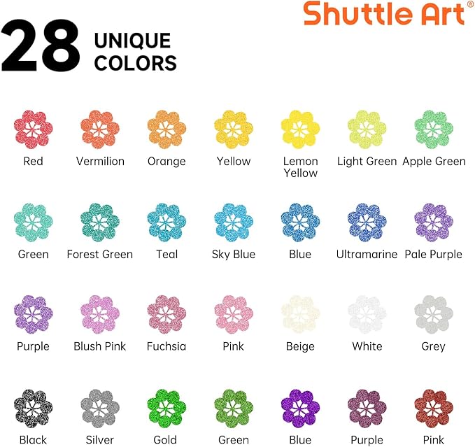 28 Metallic Colors Dual Tip Acrylic Paint Markers, Dot Tip and Fine Tip Acrylic Paint Pens for Rock Painting, Ceramic, Wood, Canvas, Plastic, Glass, Stone, Calligraphy, Card Making, DIY Crafts-DeskLoop Office