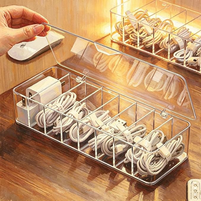 2Pcs cord organizer box, 10.2 x 3.5 x 2.2in, Desktop Cord Organizer - Image 2