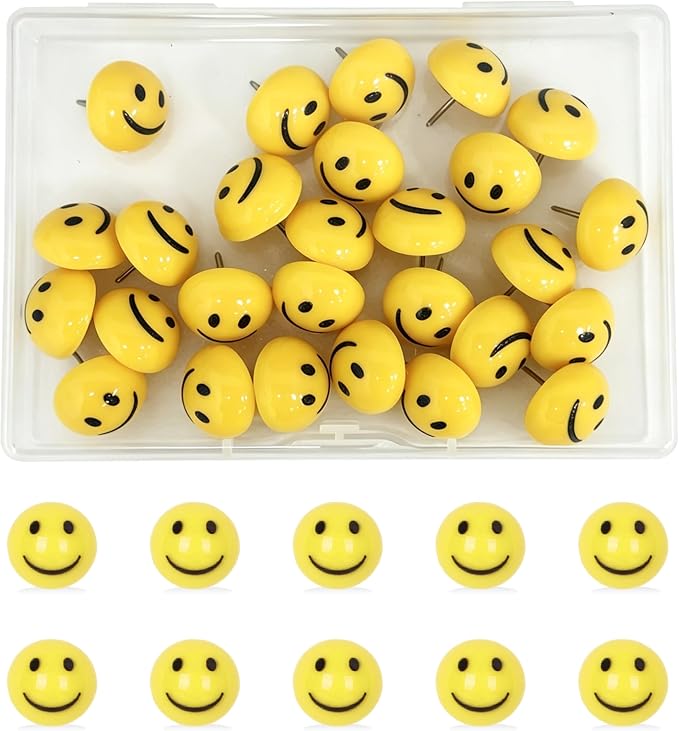 30 Pcs Cute Smiley Face Decorative Push Pins by rhinocats
