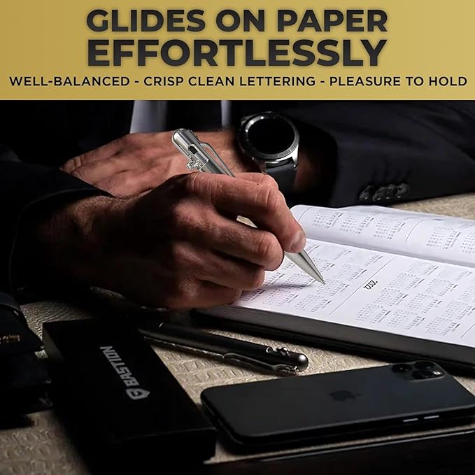 BASTION® Luxury Slim Bolt Action Pen, Durable EDC Pen with Fine Tip, Professional Ballpoint Pen for School and Work - Stainless-DeskLoop Office