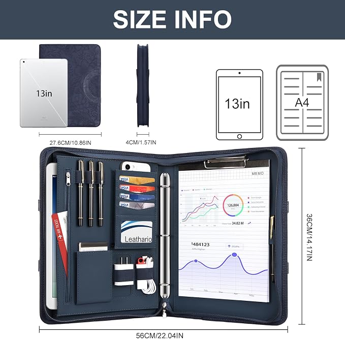 Leathario Portfolio Binder, Includes 5 Folder Index Dividers, 13 Inch Tablets - Image 3