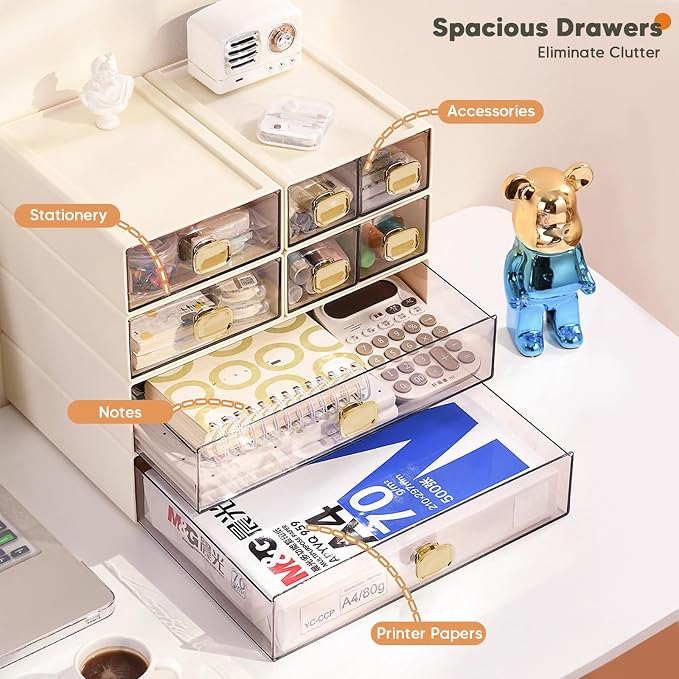 Stackable Desk Organizer with Drawer 13'' Wide Large Desktop Storage Drawer - Image 5