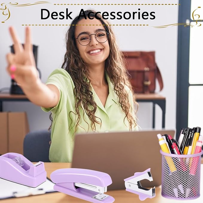 Office Supplies Set, Desk Accessories, Stapler And Tape Dispenser Set, Pen - Image 4