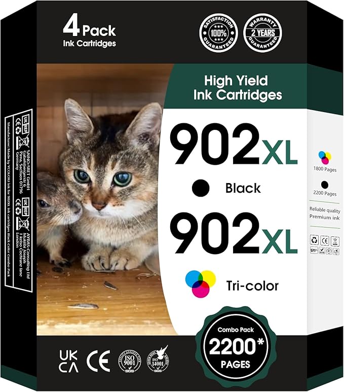 902XL 902 XL Ink Cartridge Compatible for HP 902 XL Ink Cartridges Compatible for HP OfficeJet Pro 6978 6958 6968 6962 OfficeJet 6970 6975 6960 6950 6954 6951 6956 6961 6963 6964 Printer(4PK)-DeskLoop Office