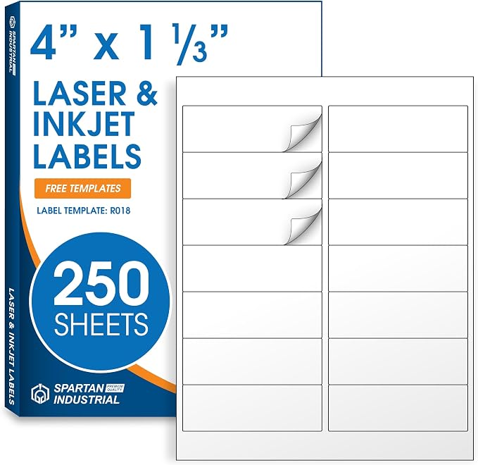 4" X 1.33" Matte White Printable Address Labels Mailing Labels by SpartanIndustrial