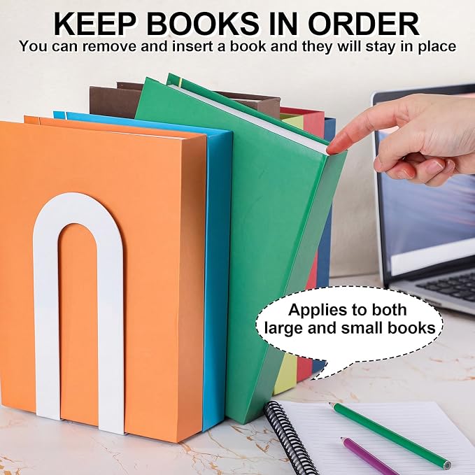 Chunful 6 Pcs Modern Metal White Book Ends - Image 4