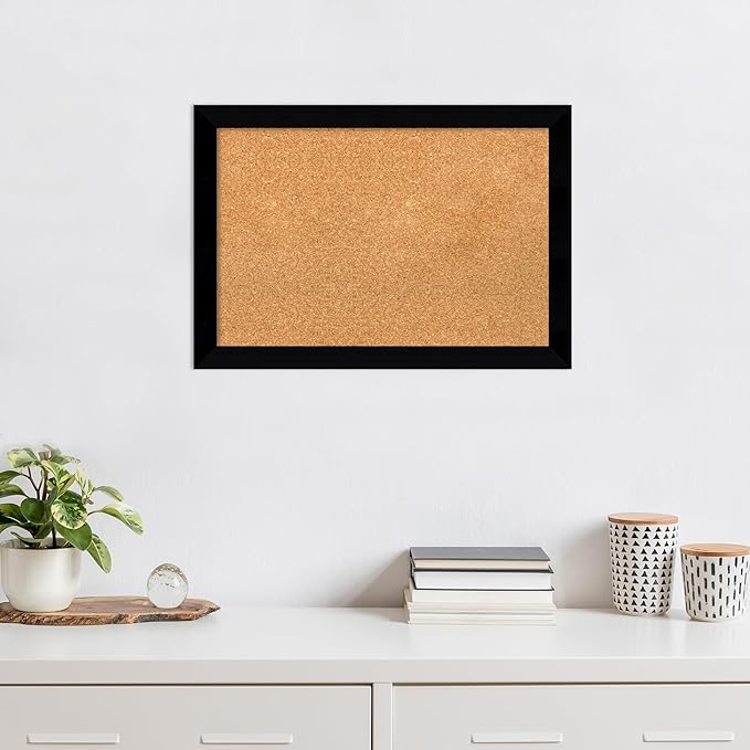 Amanti Art Natural Cork Board for Wall, 19x27 Vision Board with Black Wood Frame, Medium Corkboard Office Decor for Home Organization, Modern Contemporary Corkboard Pinboard to display items for home-DeskLoop Office