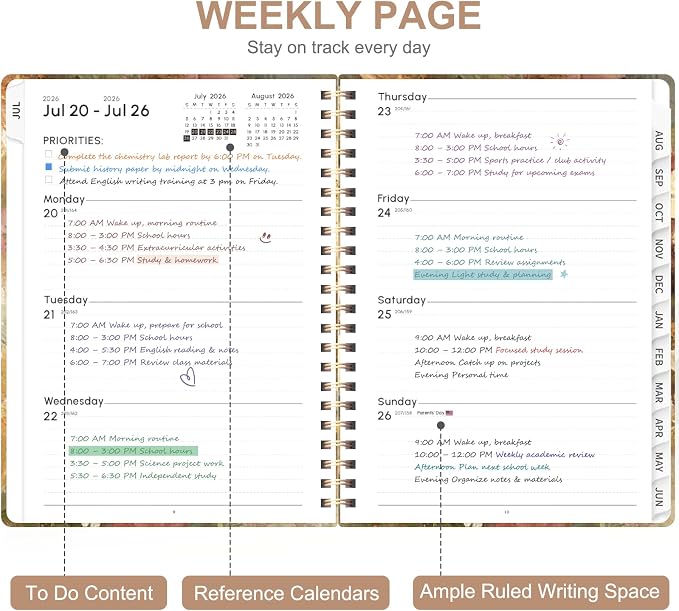 Planner 2026-2027, Weekly and Monthly Academic Year Calendar Planner, July 2026 - Image 2