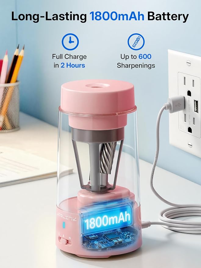 JARLINK Electric Pencil Sharpener, Fully Automatic Rechargeable Pencil Sharpener - Image 5