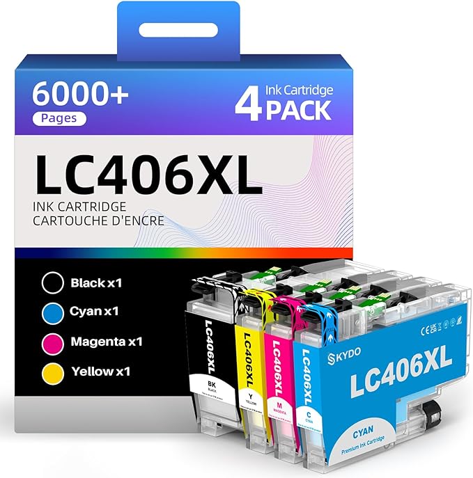 LC406XL Ink Cartridges Compatible for Brother LC406 XL LC406XL LC406 Work with Brother MFC-j4335DW MFC-j6555DW MFC-j4535DW MFC-j5855DW MFC-J6955DW Printer(Black, Cyan, Magenta, Yellow, 4 Packs)-DeskLoop Office