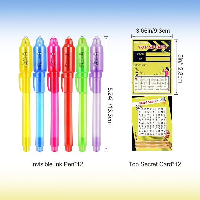 10 Pcs Invisible Ink Pens with UV Led dark light, Word Search & Maze Activities Cards and Bags Included, End of School Year Gift, Fun for Kids' Birthday, Halloween, Christmas, Goodie bag stuffers-DeskLoop Office
