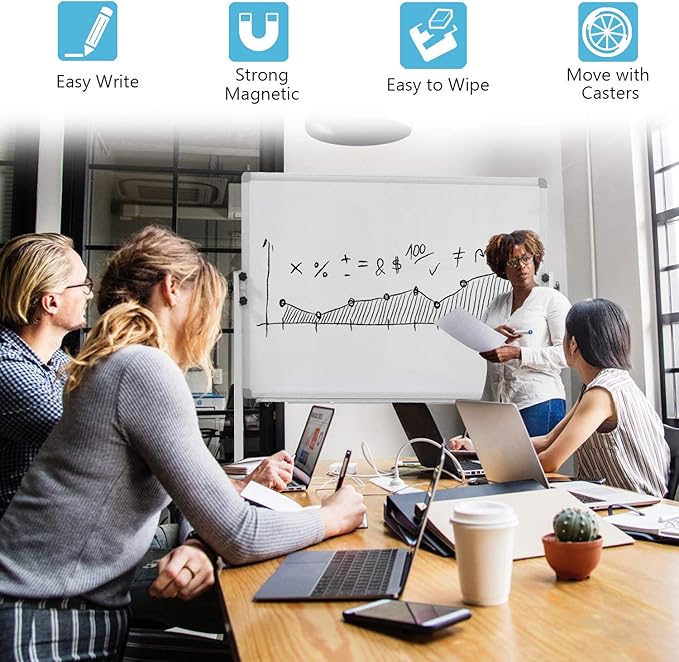 Mobile Dry Erase Board Magnetic Whiteboard on Wheels (Aluminium Frame) 36"x24" Portable White boards with Rolling Stand for Classroom, Office, Home-DeskLoop Office