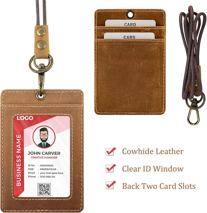 Boshiho Vertical Style Cowhide Leather ID Card Badge Holder - Image 5