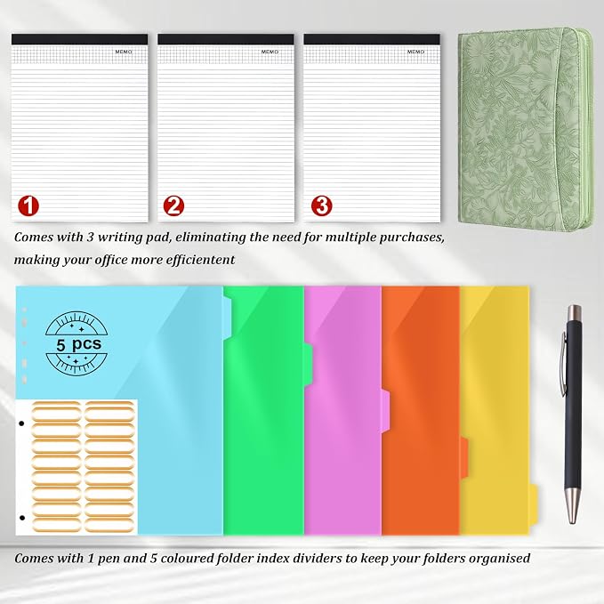 Leathario Portfolio Binder, Includes 10 Sheet Protectors and 3 Notepads - Image 2