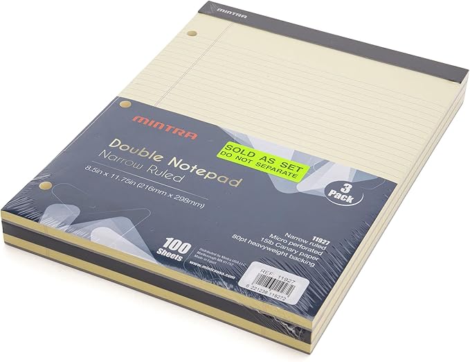 Mintra Office Legal Pads (Double Pad 3pk (Canary), 8.5in x 11in (Narrow Ruled))-DeskLoop Office