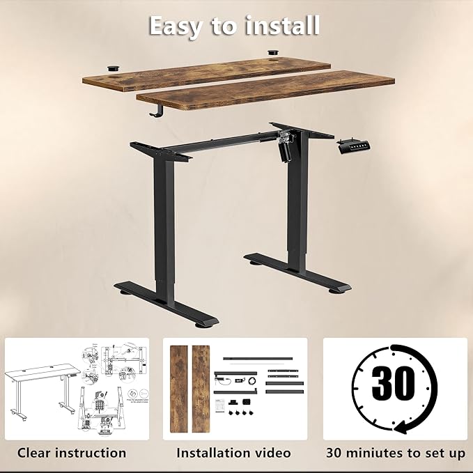 Himimi Electric Standing Desk 48 x 24 inch for Home Office,Sit-Stand Adjustable Desk with Memory Presets,Height Adjustable Desk for Gaming/Working,Free Hook, Lockable Wheels,Brown-DeskLoop Office