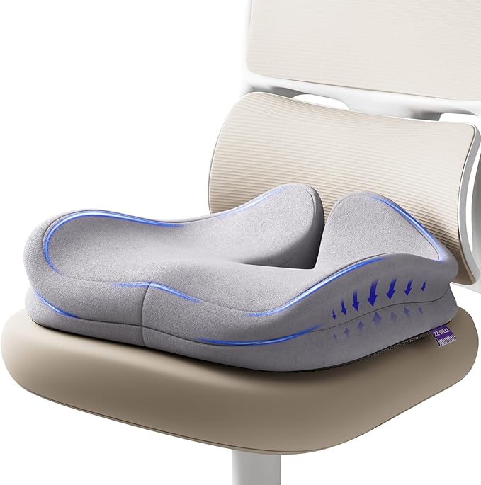 Seat Cushions for Office Chairs - Patented Extra Large Seat Cushion 21.2" W x 16.5" L - Memory Foam Seat Cushion for Tailbone Pain Relief, Sitting Pressure Relief (Light Grey)-DeskLoop Office