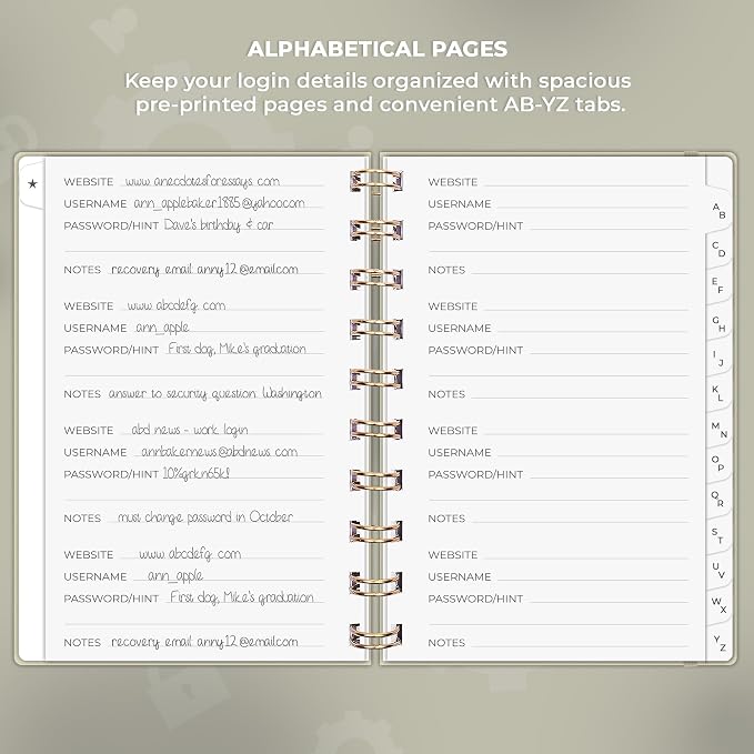 Clever Fox Password Book Spiral – Mini Internet Address & Password Organizer - Image 3