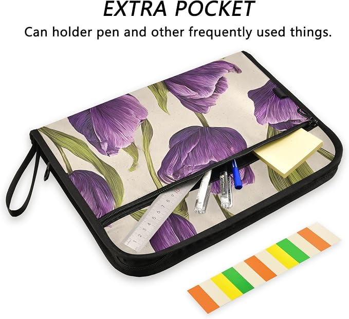 Expanding File Folder Purple Tulips Pattern Accordion File Organizer 13 Pockets - Image 6