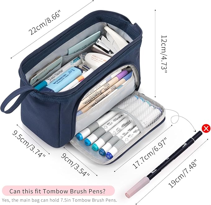 HVOMO Pencil Case Large Capacity Pencil Pouch Handheld Pen Bag Cosmetic Gift for Office School Teen Girl Boy Men Women Adult (Navy)-DeskLoop Office