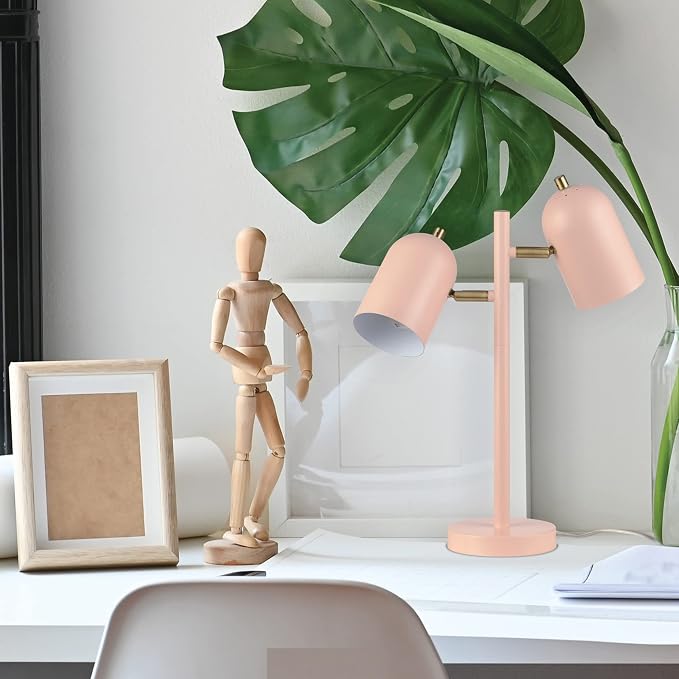 Globe Electric 30290 19" 2-Light Desk Lamp, Matte Pink, Brass Accents, 2.1A USB - Image 3
