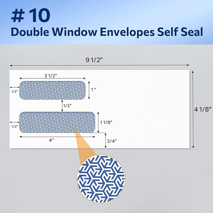 SUNEE Envelopes Self Seal – #10 Double Window Envelopes 500 Pack, Security Tint - Image 2