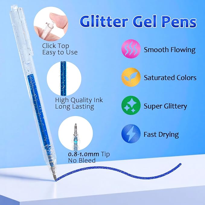 LET'S RESIN PAINT Glitter Gel Pens, 18 Vibrant Colors Sparkle Gel Pen, - Image 3