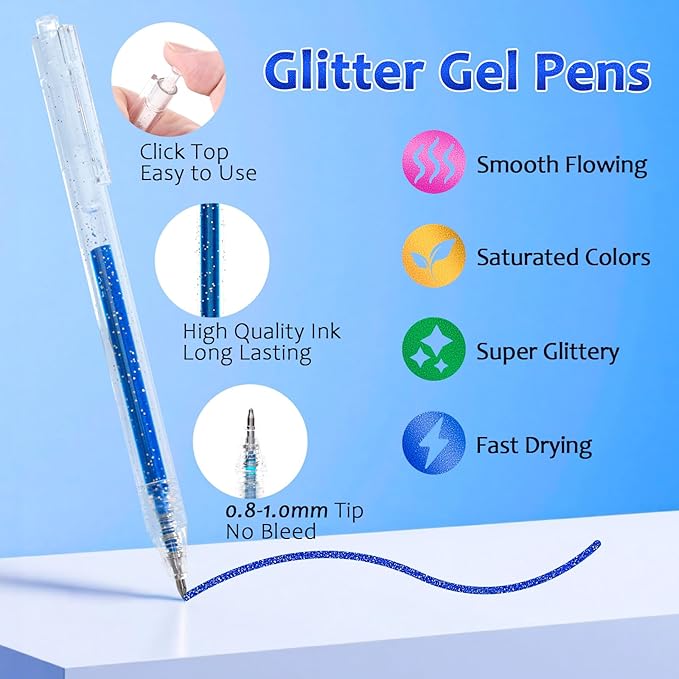 LET'S RESIN PAINT Glitter Gel Pens, 44 Metallic Sparkly Colors Glitter Pen - Image 3