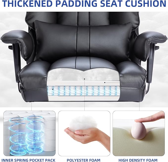 Big and Tall Office Chair 500lbs Wide Seat Executive Office Desk Chair High-Back Office Task Chair with Foot Rest, Ergonomic Lumbar Support Computer Office Chairs for Heavy People(Black)-DeskLoop Office