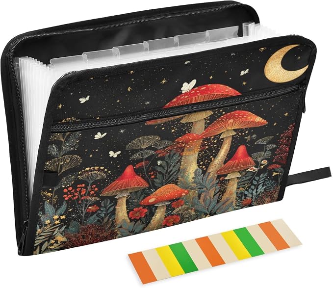 Red Mushrooms at Night Accordion File Organizer Expanding Document Folder by Unknown