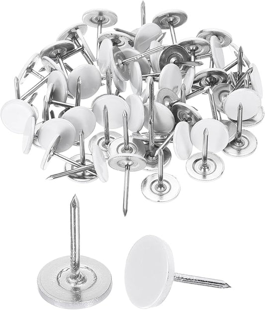 uxcell 100Pcs Upholstery Tacks, 11mmx17mm Flat Head Thumb Tack Decorative Furniture Nails Push Pins for Furniture Sofa Headboards, White