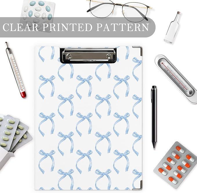 Blue Coquette Bow Clipboard, Preppy Girly Aesthetic Clipboard - Image 3