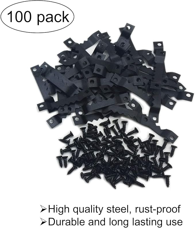 100 Pack Small Sawtooth Picture Hangers Steel Picture Hangers Picture Frames Hangers with Screws Picture Hang Solutions, for Hanging Clock Paintings Artwork Picture Frame Hook Photos (Black)-DeskLoop Office