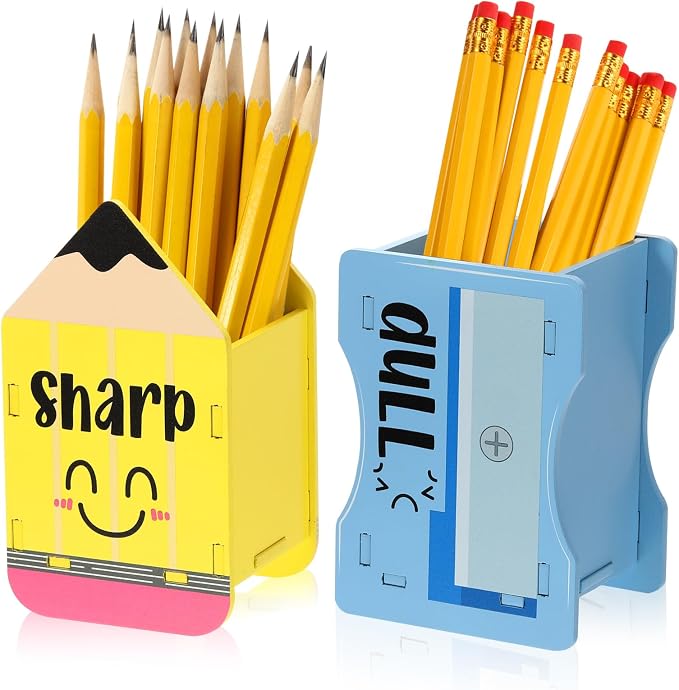 DoubleFill 2 Pcs Pencil Shaped Holder Sharp Dull Holder Wooden Dispenser Pencil by DoubleFill