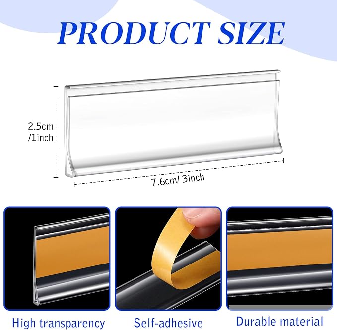 Yexiya 300 Pieces Label Holder Self Adhesive Clear Pocket 3 x 1 Inch Plastic - Image 4