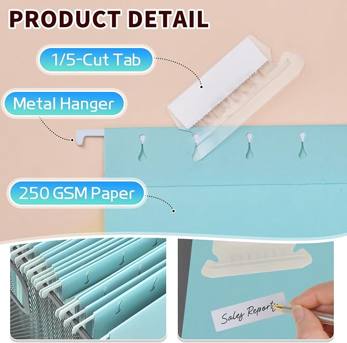 25-Pack Hanging File Folders, Letter Size, Includes 35 Transparent Label Cards - Image 3