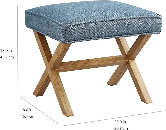 Amazon Basics Small Ottoman Foot Rest, Mid-Century Modern X Square Upholstered - Image 3