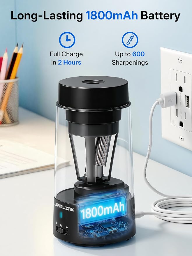 JARLINK Electric Pencil Sharpener, Fully Automatic Rechargeable Pencil Sharpener - Image 5