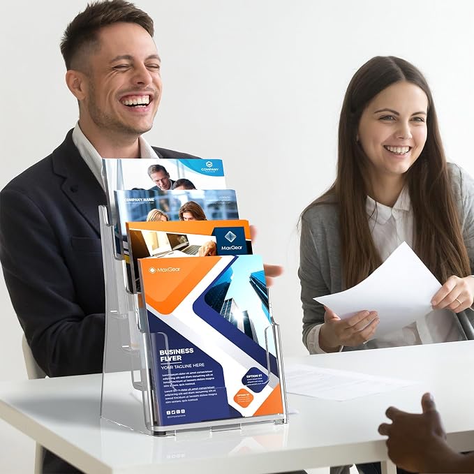 MaxGear 4 Tier Brochure Holder, 8.5 x 11, Removable Divider, 4 Pack | Clear - Image 9