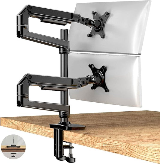 Dual Monitor Mount, Holds Screens up to 40 Inches and 25 lbs, Fully Adjustable Dual Monitor Arm with C-Clamp and Grommet Base, Aluminum, Black-DeskLoop Office