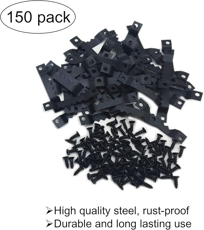 150 Pack Small Sawtooth Picture Hangers Steel Picture Hangers Picture Frames Hangers with Screws Picture Hang Solutions, for Hanging Clock Paintings Artwork Picture Frame Hook Photos (Black)-DeskLoop Office