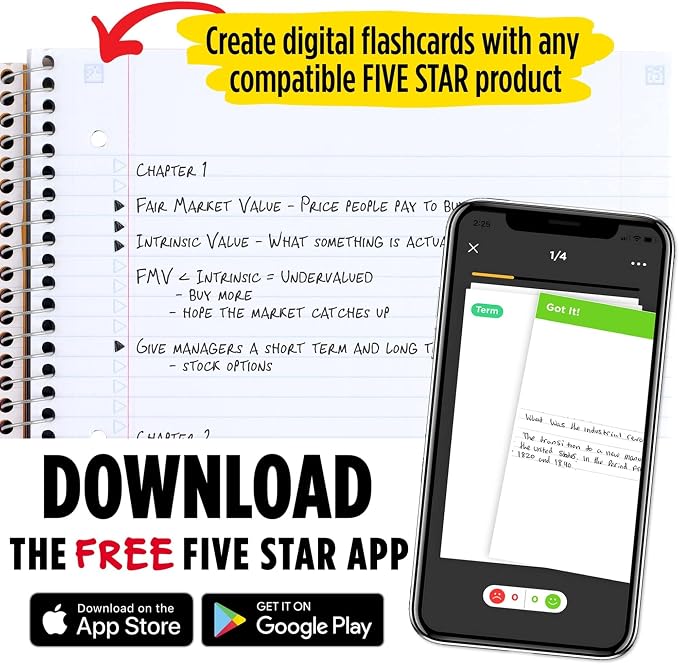 Five Star Spiral Notebook + Study App, 3 Subject, College Ruled Paper, 8-1/2" x - Image 3