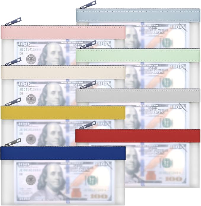 8 Pieces Money Bags With Zipper, Cash Envelopes, 7.6 x 3.7 inch Money Pouch by VOCHIC
