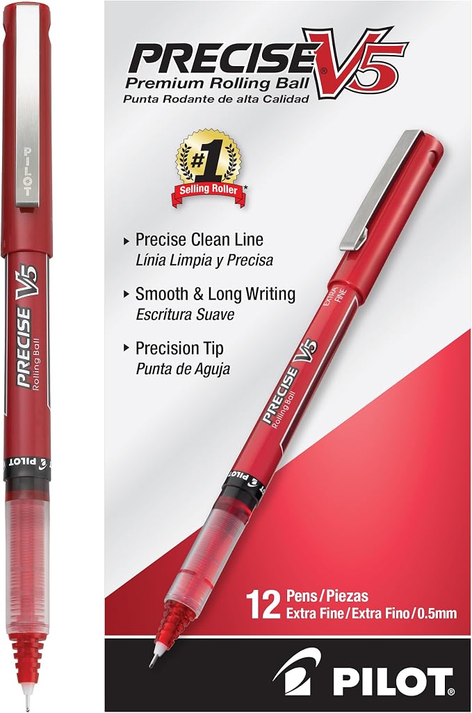 Pilot Precise V5 Stick Liquid Ink Rolling Ball Stick Pens, Extra Fine Point Red by PilotCorporationofAmerica