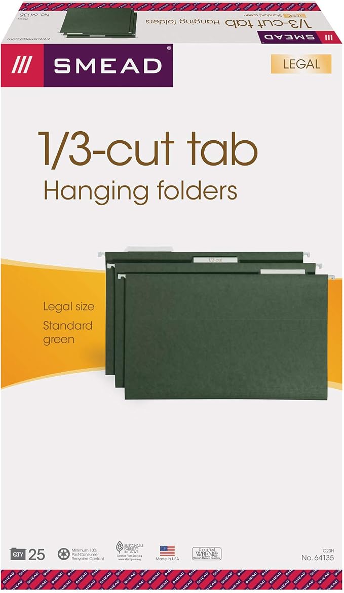 Smead Hanging File Folder with Tab, 1/3-Cut Adjustable Tab, Legal Size - Image 6
